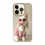 Калъфче за iPhone 213 розово коте със слушалки
