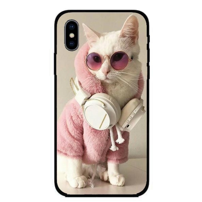 Калъфче за Motorola 213 розово коте със слушалки