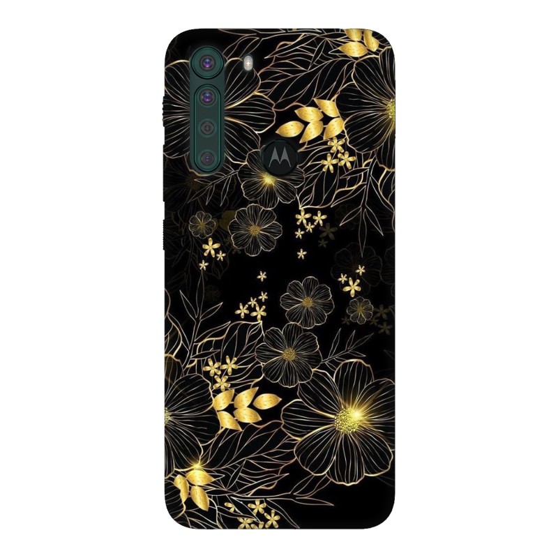 Motorola One Fusion кейс Златни цветя